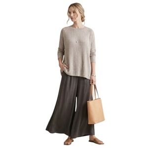 Eileen Fisher Merino Wool Ribbed Knit Sweater in Taupe Xl